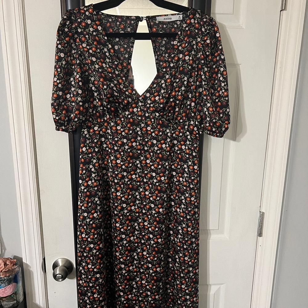 Open back black floral dress, Size M